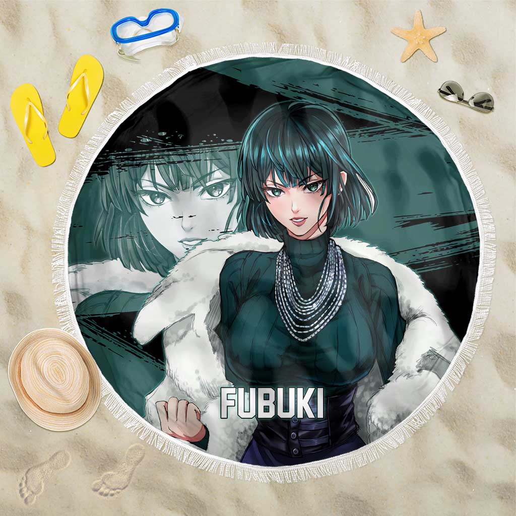 Fubuki One Punch Man Anime Teal and Black Theme Beach Blanket with Elegant Psychic Pose and Cool Urban Style - The Mazicc