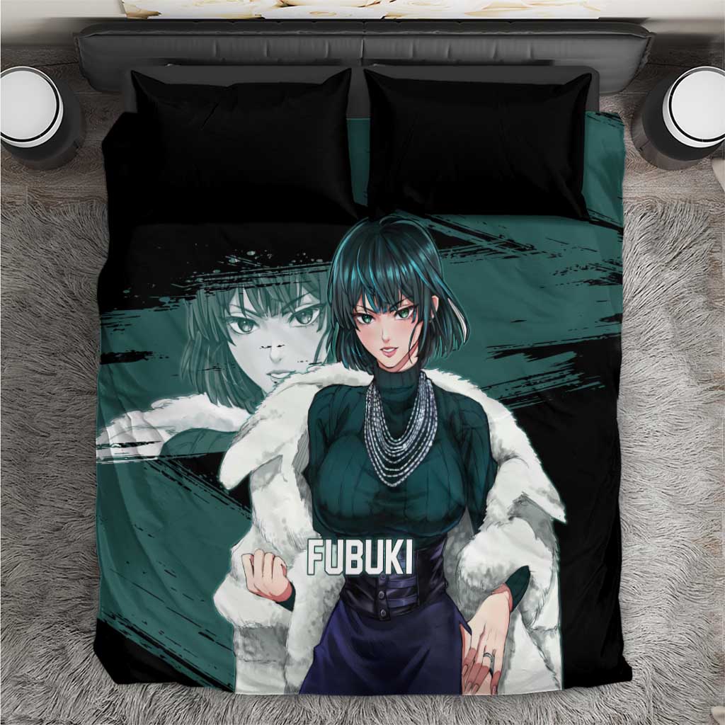 Fubuki One Punch Man Anime Teal and Black Theme Bedding Set with Elegant Psychic Pose and Cool Urban Style - The Mazicc