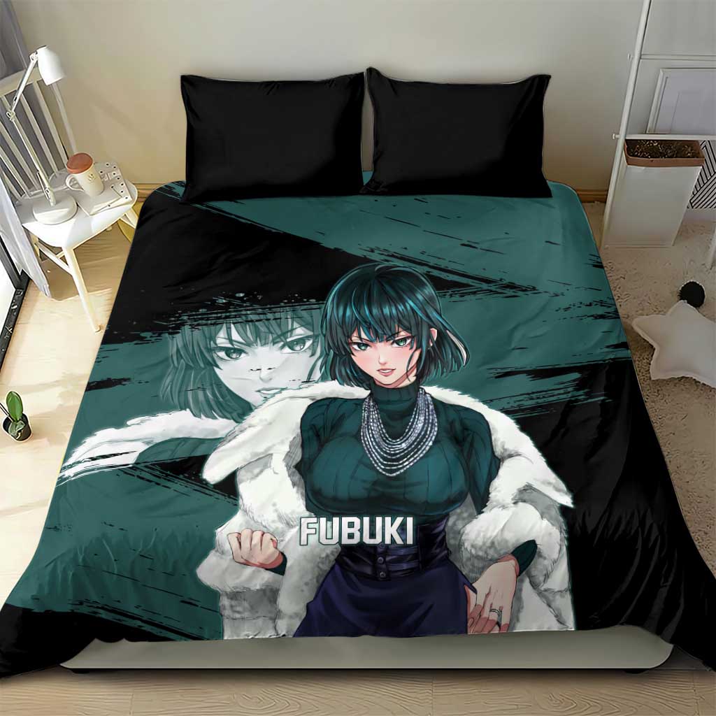 Fubuki One Punch Man Anime Teal and Black Theme Bedding Set with Elegant Psychic Pose and Cool Urban Style - The Mazicc