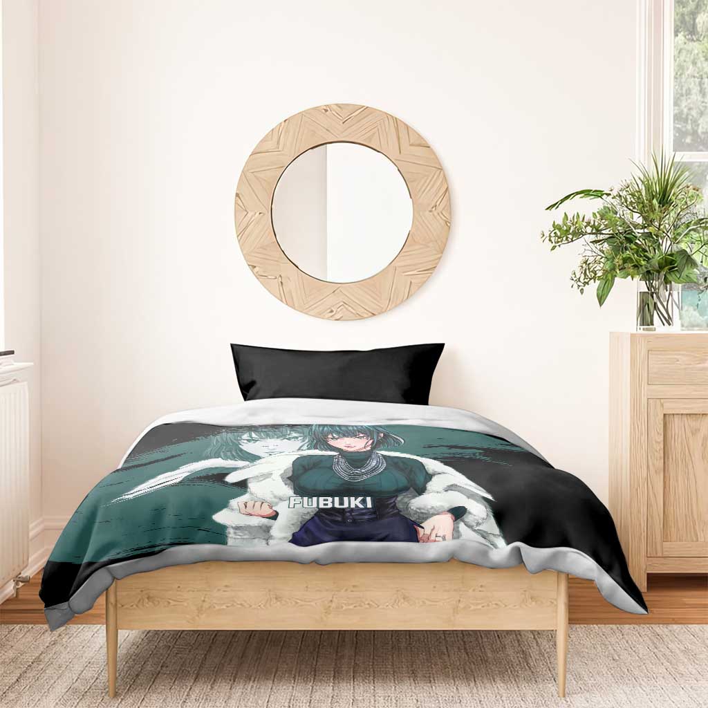 Fubuki One Punch Man Anime Teal and Black Theme Bedding Set with Elegant Psychic Pose and Cool Urban Style - The Mazicc