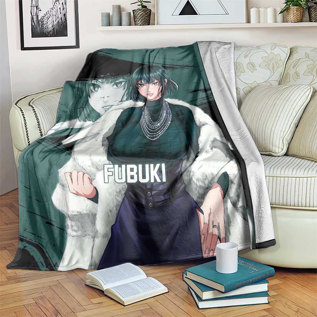 Fubuki One Punch Man Anime Teal and Black Theme Blanket with Elegant Psychic Pose and Cool Urban Style - The Mazicc