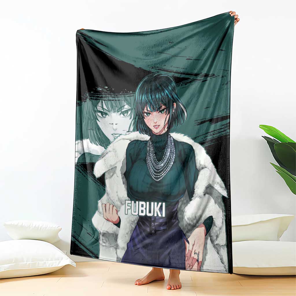 Fubuki One Punch Man Anime Teal and Black Theme Blanket with Elegant Psychic Pose and Cool Urban Style - The Mazicc