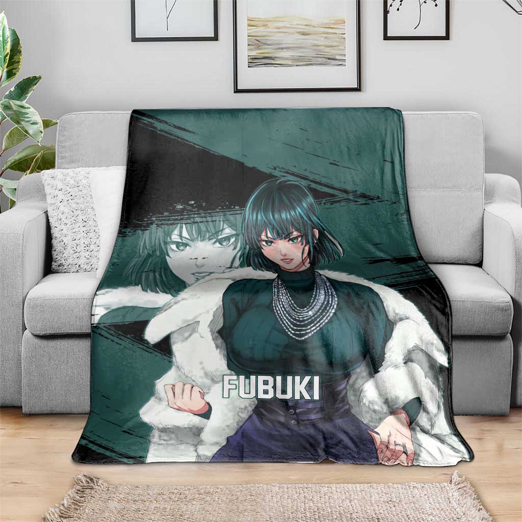 Fubuki One Punch Man Anime Teal and Black Theme Blanket with Elegant Psychic Pose and Cool Urban Style - The Mazicc