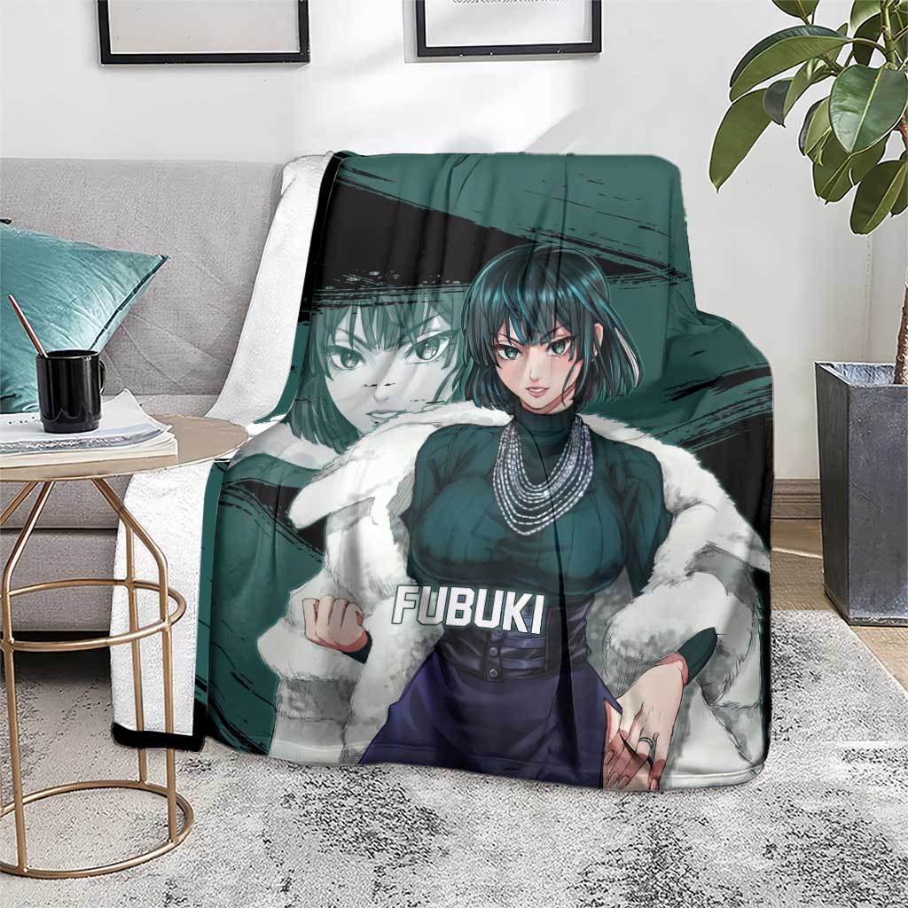 Fubuki One Punch Man Anime Teal and Black Theme Blanket with Elegant Psychic Pose and Cool Urban Style - The Mazicc