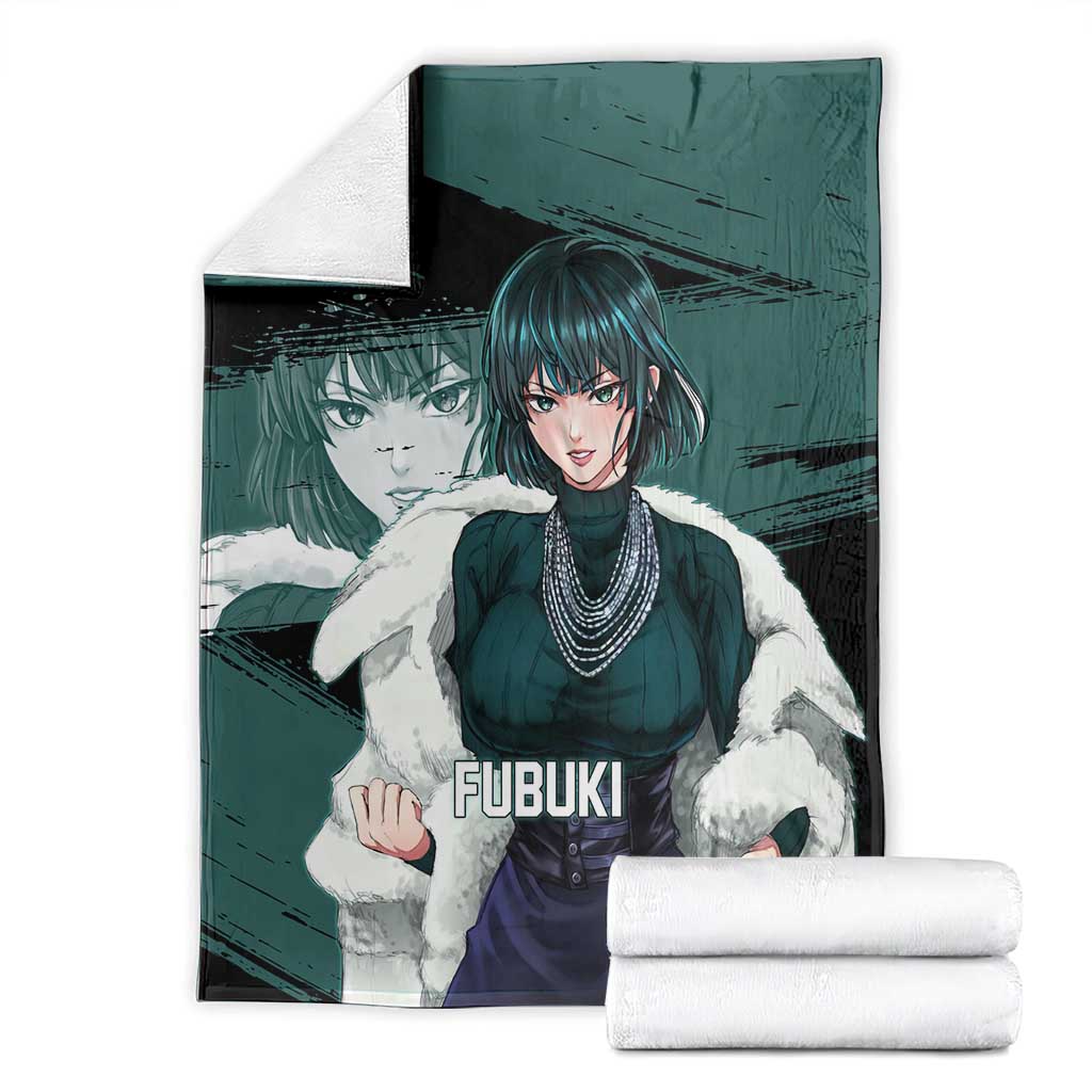Fubuki One Punch Man Anime Teal and Black Theme Blanket with Elegant Psychic Pose and Cool Urban Style - The Mazicc