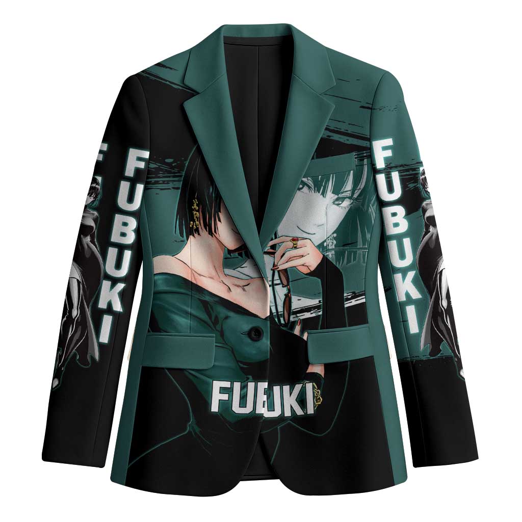 Fubuki One Punch Man Anime Teal and Black Theme Blazer with Elegant Psychic Pose and Cool Urban Style - The Mazicc
