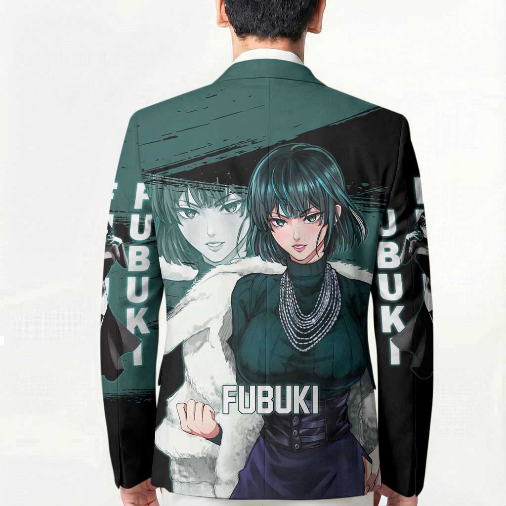 Fubuki One Punch Man Anime Teal and Black Theme Blazer with Elegant Psychic Pose and Cool Urban Style - The Mazicc