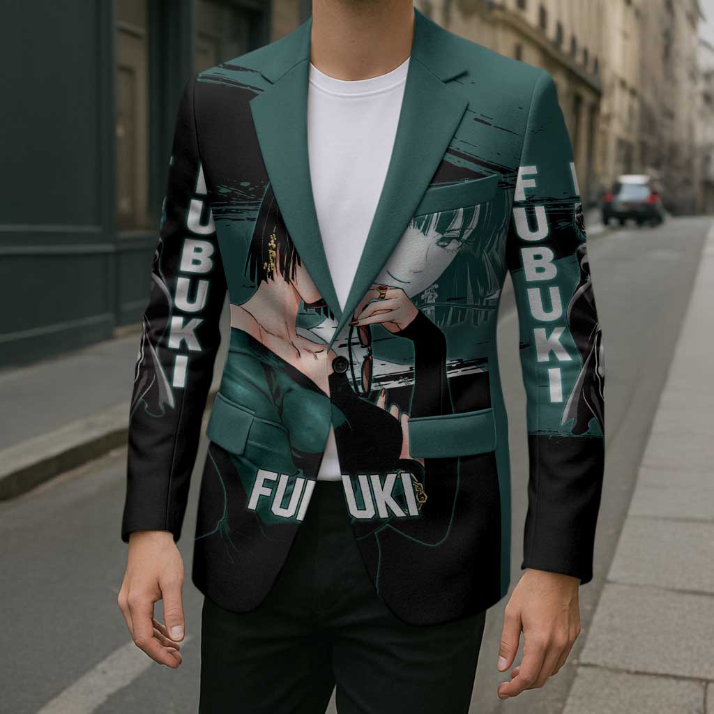 Fubuki One Punch Man Anime Teal and Black Theme Blazer with Elegant Psychic Pose and Cool Urban Style - The Mazicc