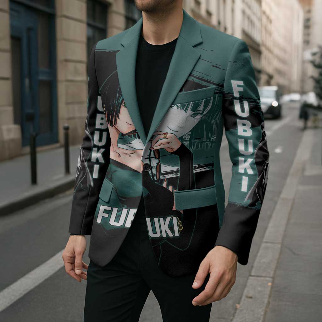 Fubuki One Punch Man Anime Teal and Black Theme Blazer with Elegant Psychic Pose and Cool Urban Style - The Mazicc