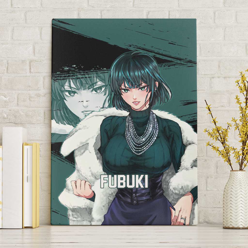 Fubuki One Punch Man Anime Teal and Black Theme Canvas Wall Art with Elegant Psychic Pose and Cool Urban Style - The Mazicc