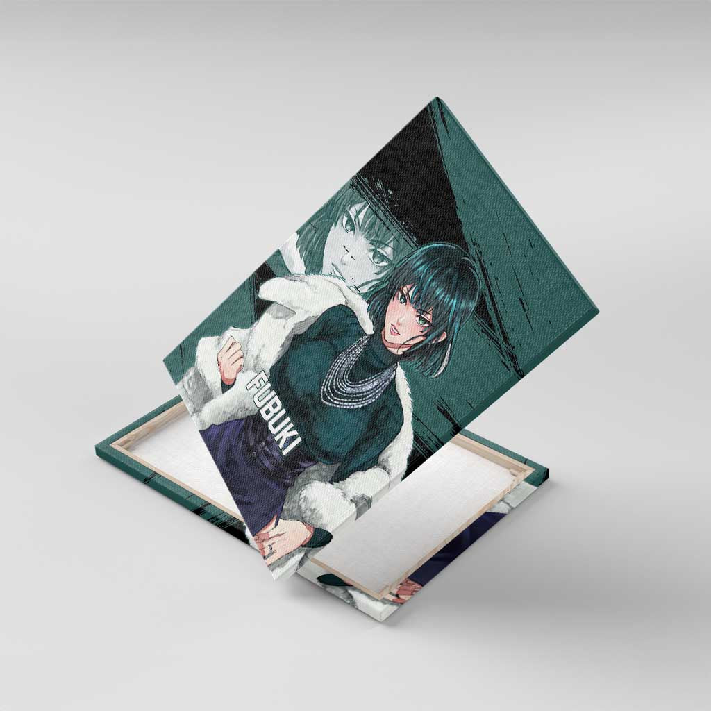 Fubuki One Punch Man Anime Teal and Black Theme Canvas Wall Art with Elegant Psychic Pose and Cool Urban Style - The Mazicc