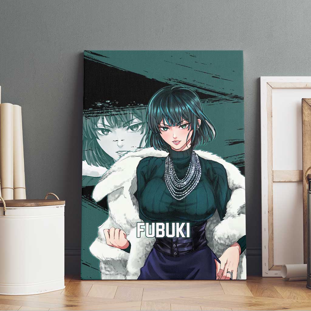 Fubuki One Punch Man Anime Teal and Black Theme Canvas Wall Art with Elegant Psychic Pose and Cool Urban Style - The Mazicc