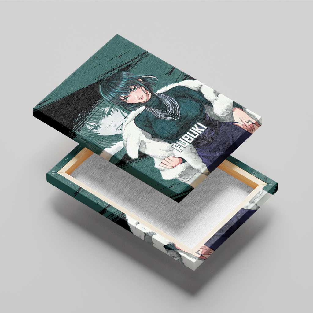 Fubuki One Punch Man Anime Teal and Black Theme Canvas Wall Art with Elegant Psychic Pose and Cool Urban Style - The Mazicc