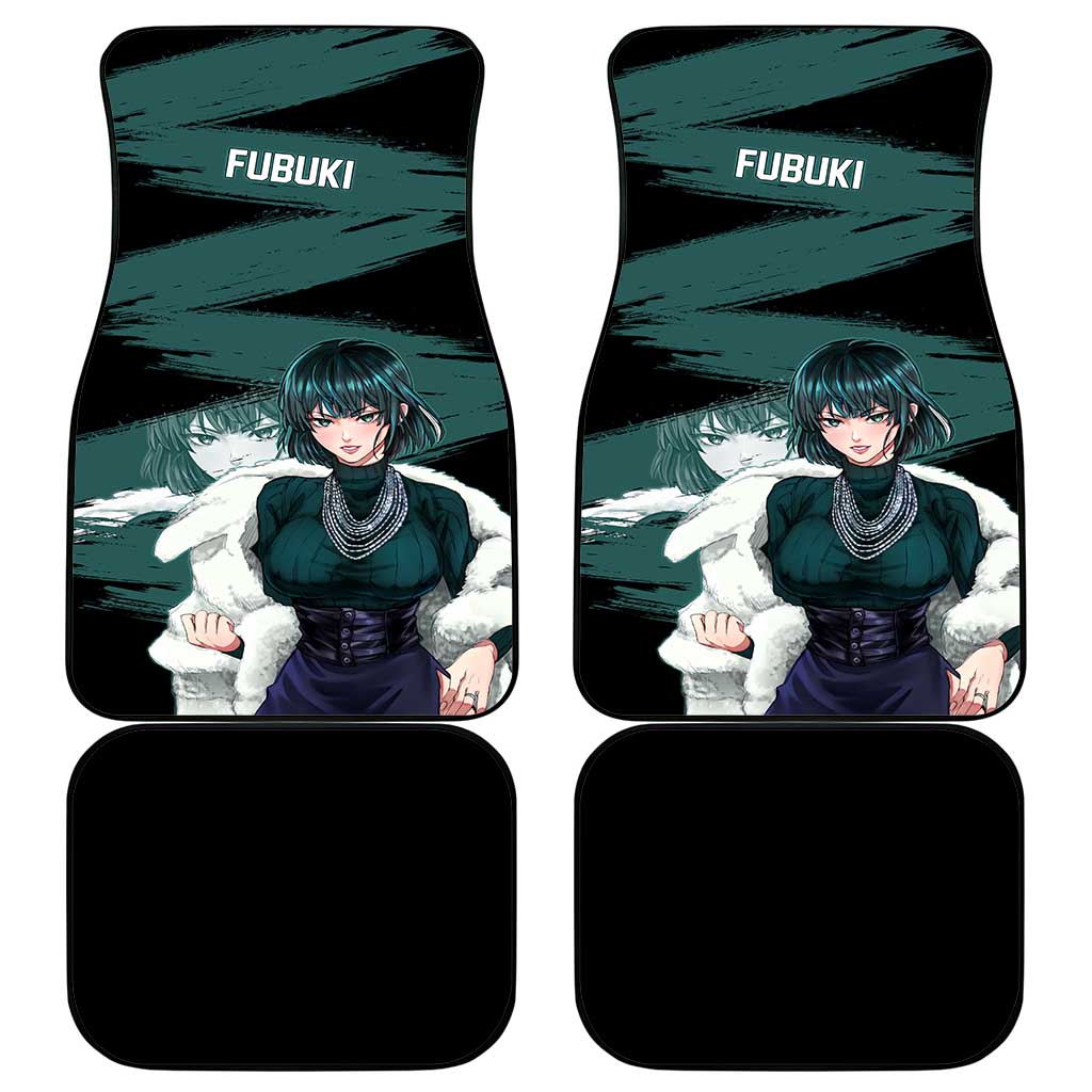 Fubuki One Punch Man Anime Teal and Black Theme Car Mats with Elegant Psychic Pose and Cool Urban Style - The Mazicc