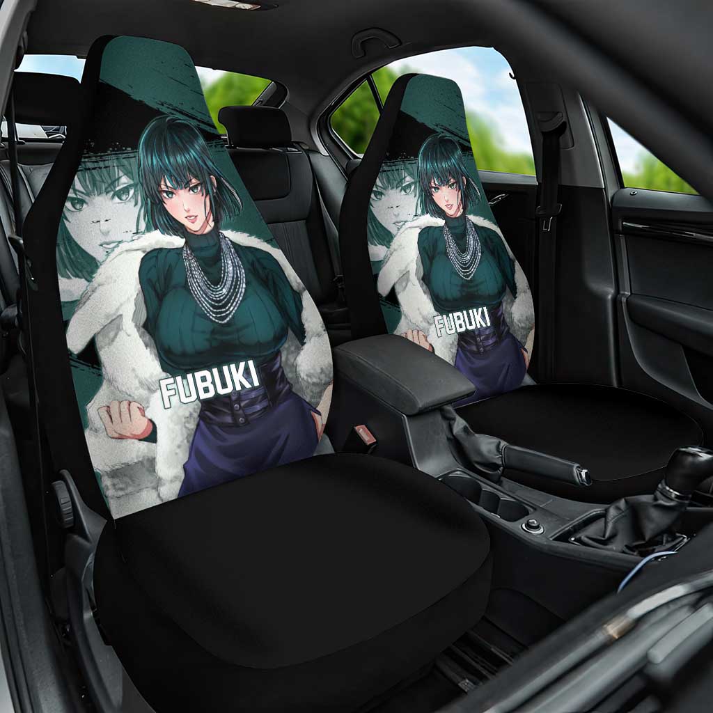 Fubuki One Punch Man Anime Teal and Black Theme Car Seat Cover with Elegant Psychic Pose and Cool Urban Style - The Mazicc