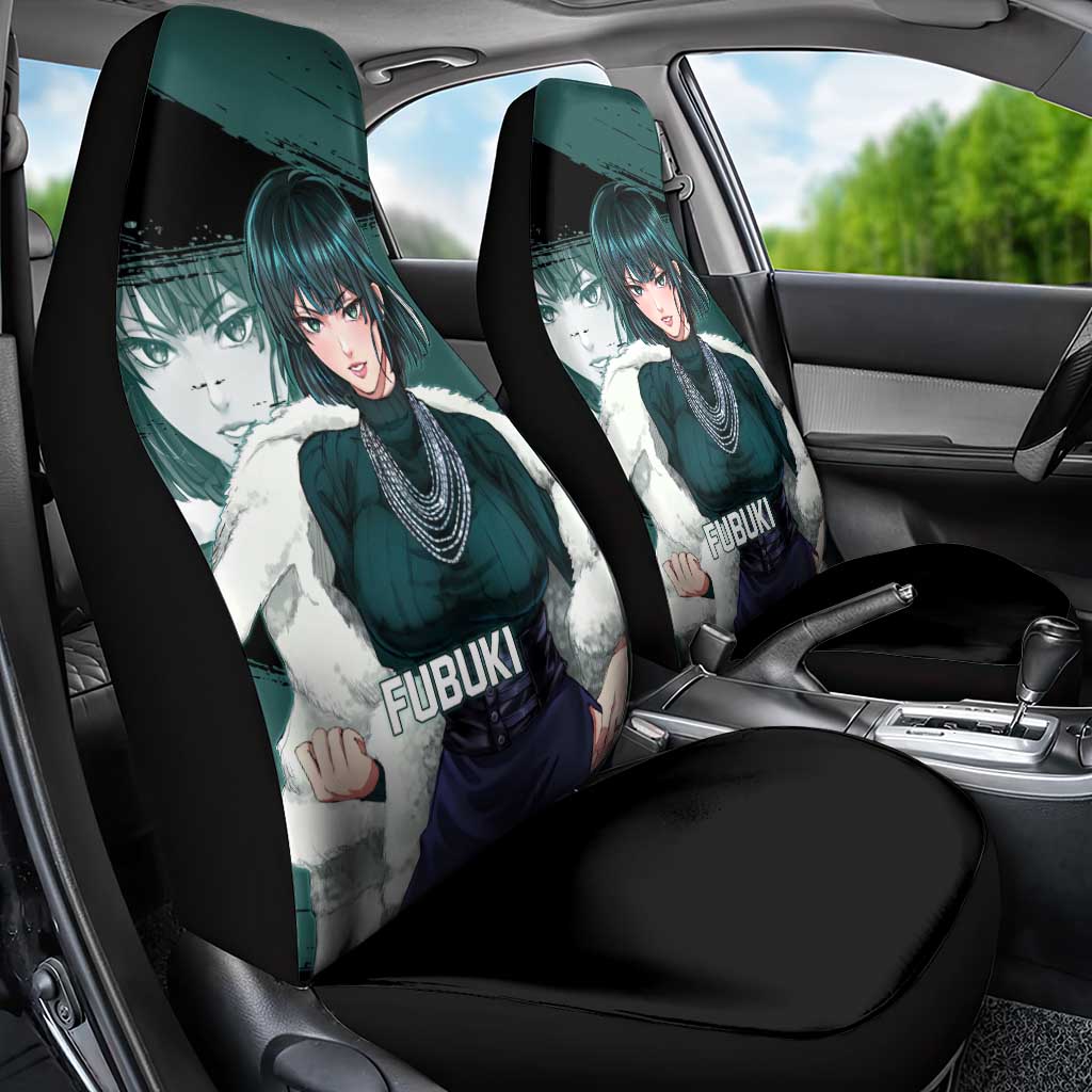 Fubuki One Punch Man Anime Teal and Black Theme Car Seat Cover with Elegant Psychic Pose and Cool Urban Style - The Mazicc