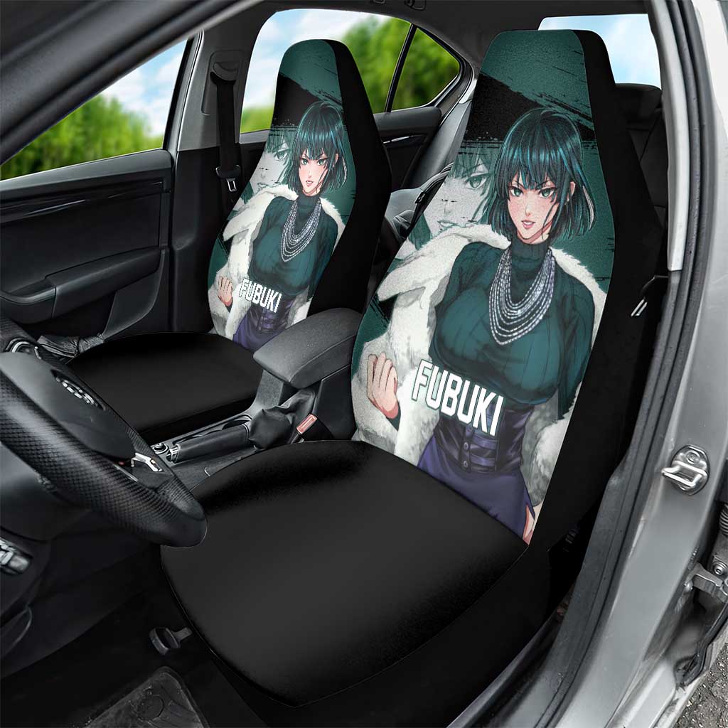 Fubuki One Punch Man Anime Teal and Black Theme Car Seat Cover with Elegant Psychic Pose and Cool Urban Style - The Mazicc