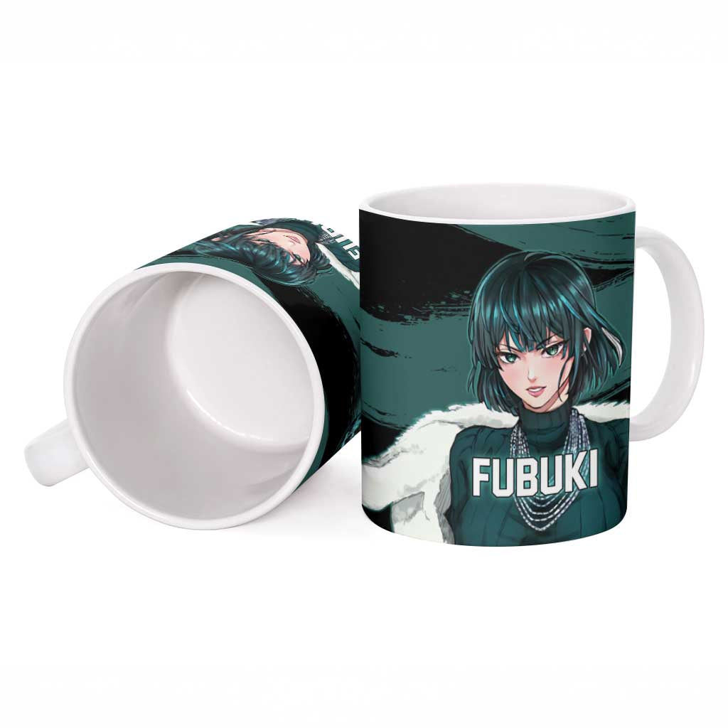 Fubuki One Punch Man Anime Teal and Black Theme Ceramic Mug with Elegant Psychic Pose and Cool Urban Style - The Mazicc