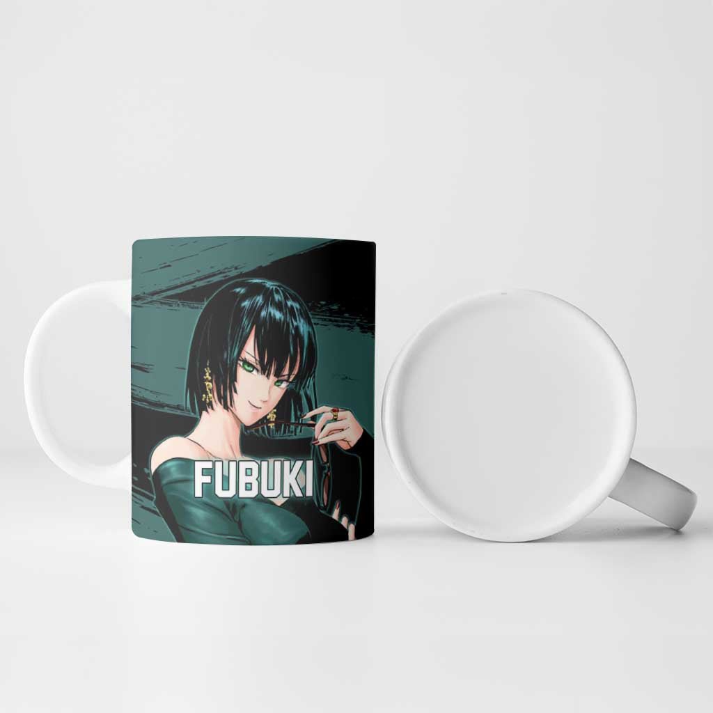 Fubuki One Punch Man Anime Teal and Black Theme Ceramic Mug with Elegant Psychic Pose and Cool Urban Style - The Mazicc