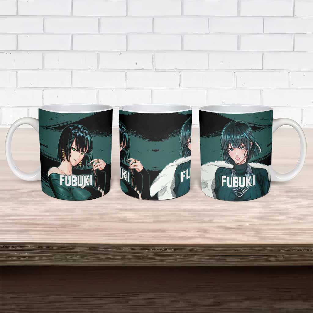 Fubuki One Punch Man Anime Teal and Black Theme Ceramic Mug with Elegant Psychic Pose and Cool Urban Style - The Mazicc