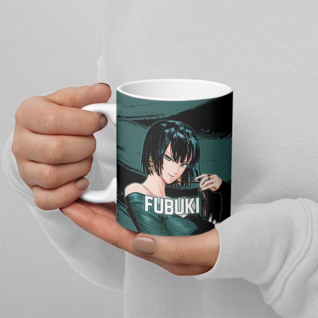 Fubuki One Punch Man Anime Teal and Black Theme Ceramic Mug with Elegant Psychic Pose and Cool Urban Style - The Mazicc