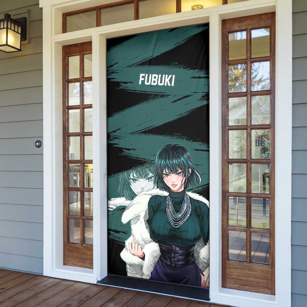 Fubuki One Punch Man Anime Teal and Black Theme Door Cover with Elegant Psychic Pose and Cool Urban Style - The Mazicc