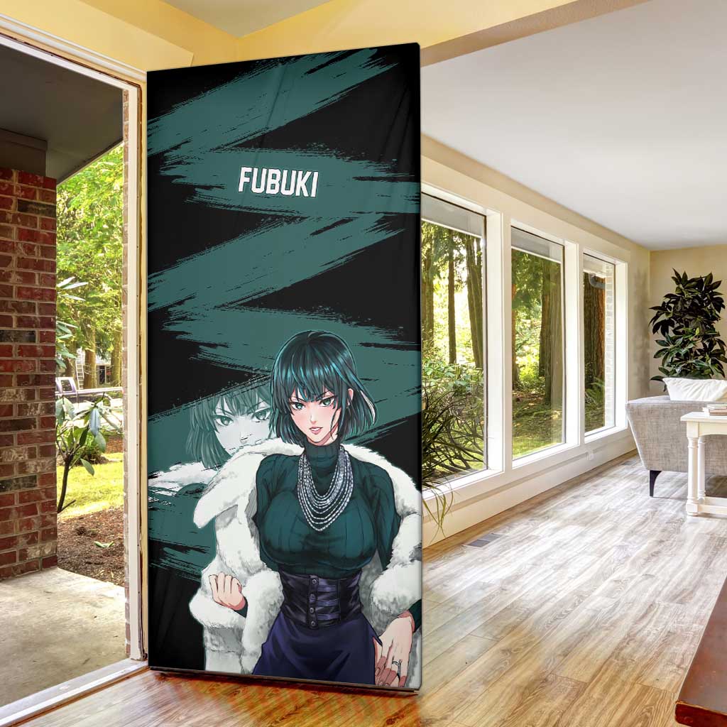 Fubuki One Punch Man Anime Teal and Black Theme Door Cover with Elegant Psychic Pose and Cool Urban Style - The Mazicc