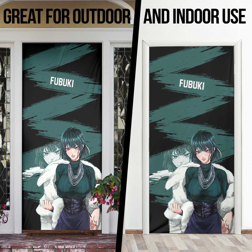 Fubuki One Punch Man Anime Teal and Black Theme Door Cover with Elegant Psychic Pose and Cool Urban Style - The Mazicc
