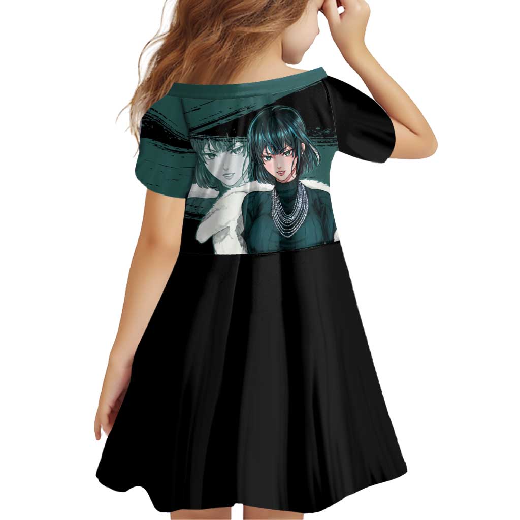 Fubuki One Punch Man Anime Teal and Black Theme Family Matching Tank Maxi Dress and Hawaiian Shirt with Elegant Psychic Pose and Cool Urban Style