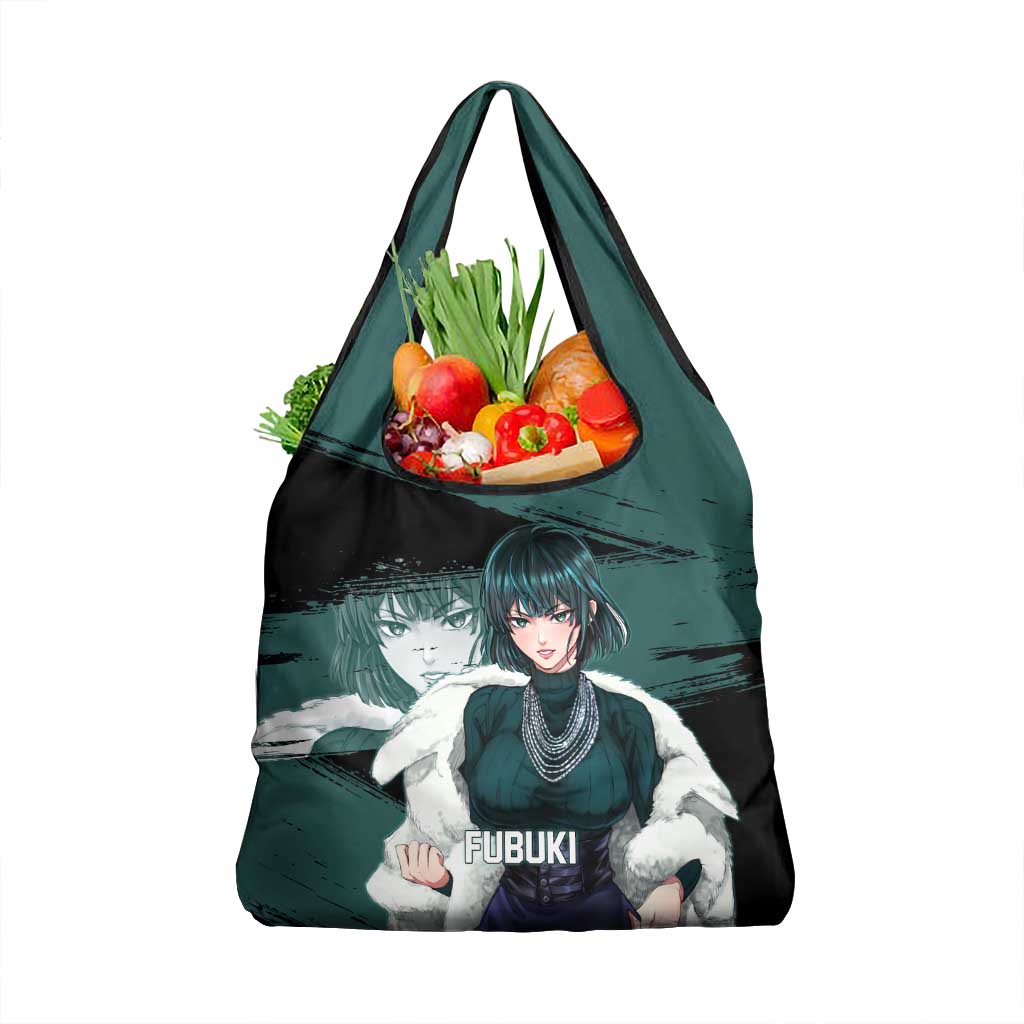Fubuki One Punch Man Anime Teal and Black Theme Grocery Bag with Elegant Psychic Pose and Cool Urban Style - The Mazicc