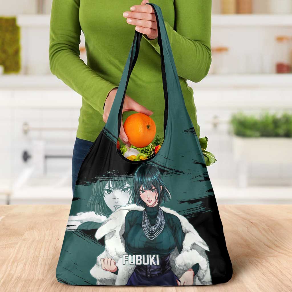 Fubuki One Punch Man Anime Teal and Black Theme Grocery Bag with Elegant Psychic Pose and Cool Urban Style - The Mazicc