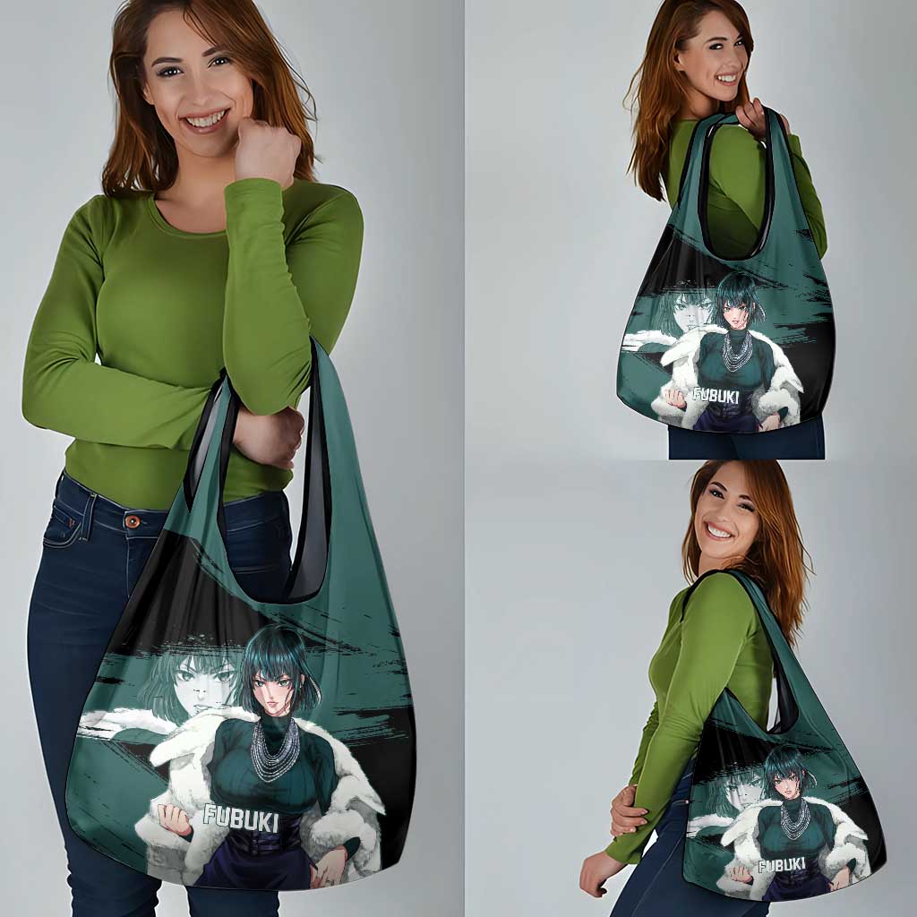 Fubuki One Punch Man Anime Teal and Black Theme Grocery Bag with Elegant Psychic Pose and Cool Urban Style - The Mazicc