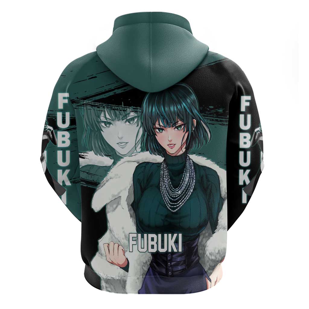 Fubuki One Punch Man Anime Teal and Black Theme Hoodie with Elegant Psychic Pose and Cool Urban Style - The Mazicc