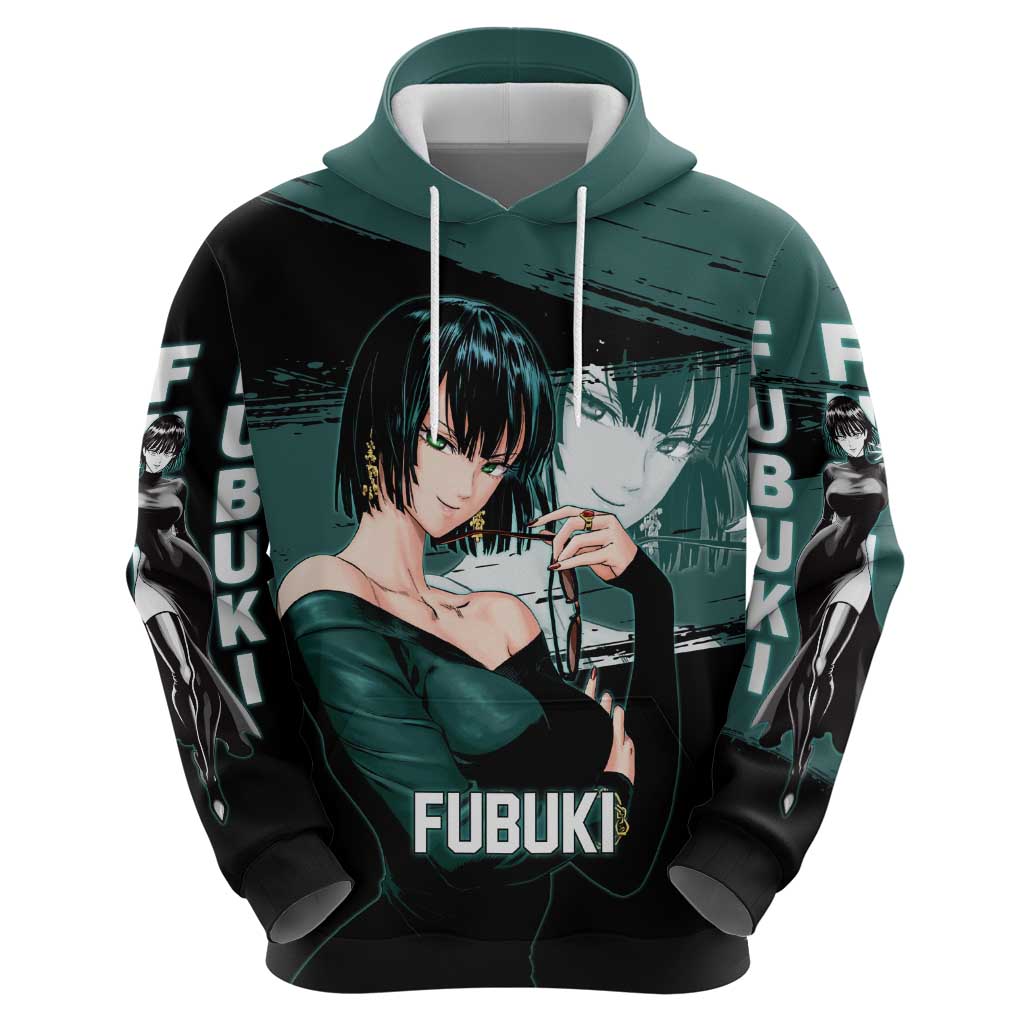 Fubuki One Punch Man Anime Teal and Black Theme Hoodie with Elegant Psychic Pose and Cool Urban Style - The Mazicc