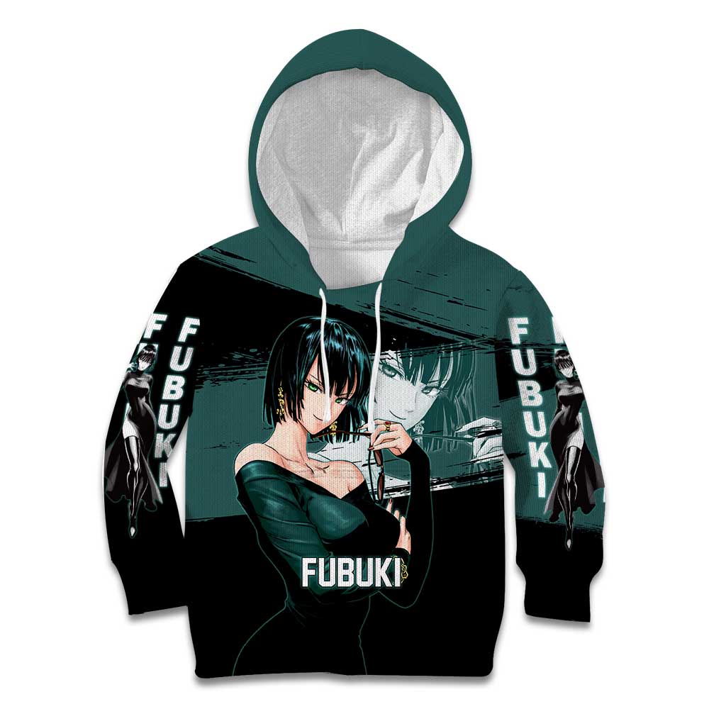 Fubuki One Punch Man Anime Teal and Black Theme Kid Hoodie with Elegant Psychic Pose and Cool Urban Style - The Mazicc