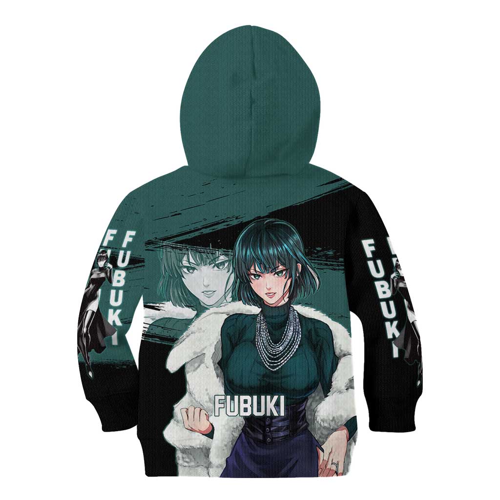 Fubuki One Punch Man Anime Teal and Black Theme Kid Hoodie with Elegant Psychic Pose and Cool Urban Style - The Mazicc