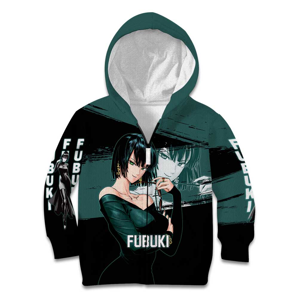Fubuki One Punch Man Anime Teal and Black Theme Kid Hoodie with Elegant Psychic Pose and Cool Urban Style - The Mazicc