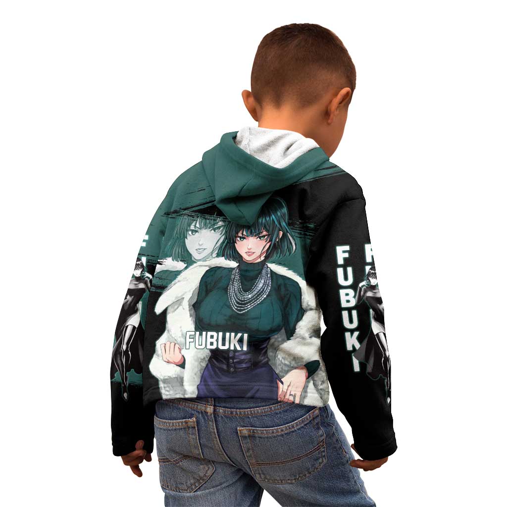 Fubuki One Punch Man Anime Teal and Black Theme Kid Hoodie with Elegant Psychic Pose and Cool Urban Style - The Mazicc