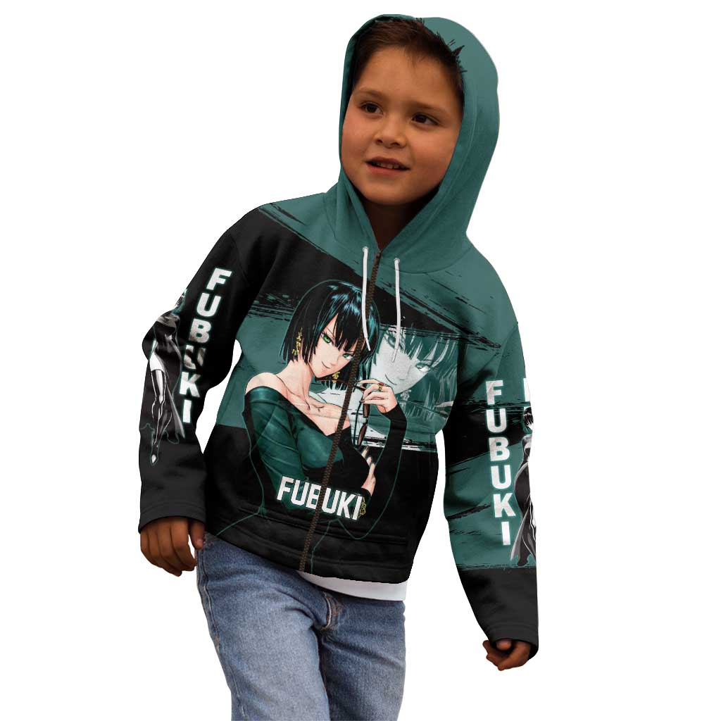 Fubuki One Punch Man Anime Teal and Black Theme Kid Hoodie with Elegant Psychic Pose and Cool Urban Style - The Mazicc