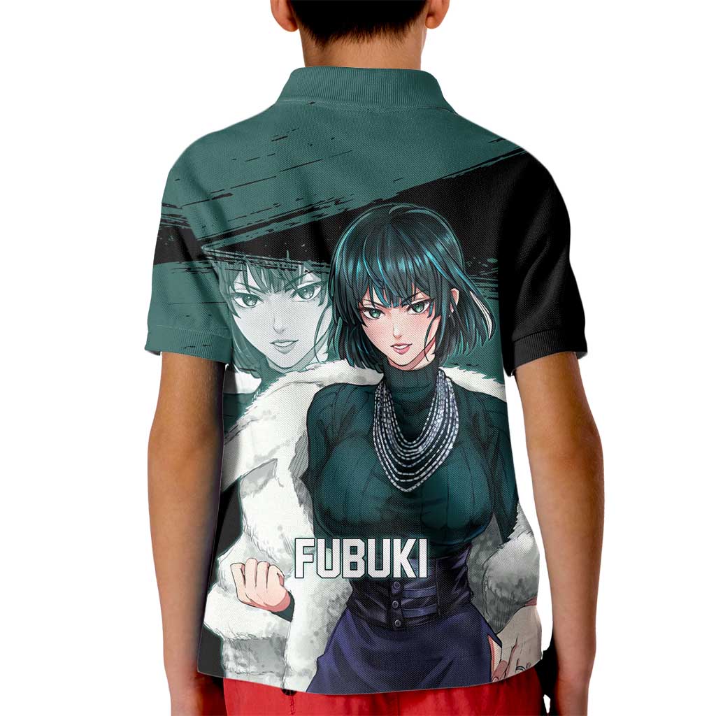 Fubuki One Punch Man Anime Teal and Black Theme Kid Polo Shirt with Elegant Psychic Pose and Cool Urban Style - The Mazicc