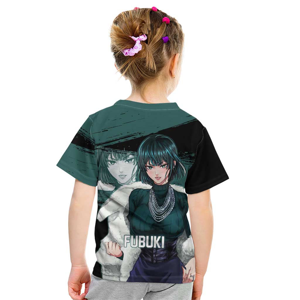 Fubuki One Punch Man Anime Teal and Black Theme Kid T Shirt with Elegant Psychic Pose and Cool Urban Style - The Mazicc