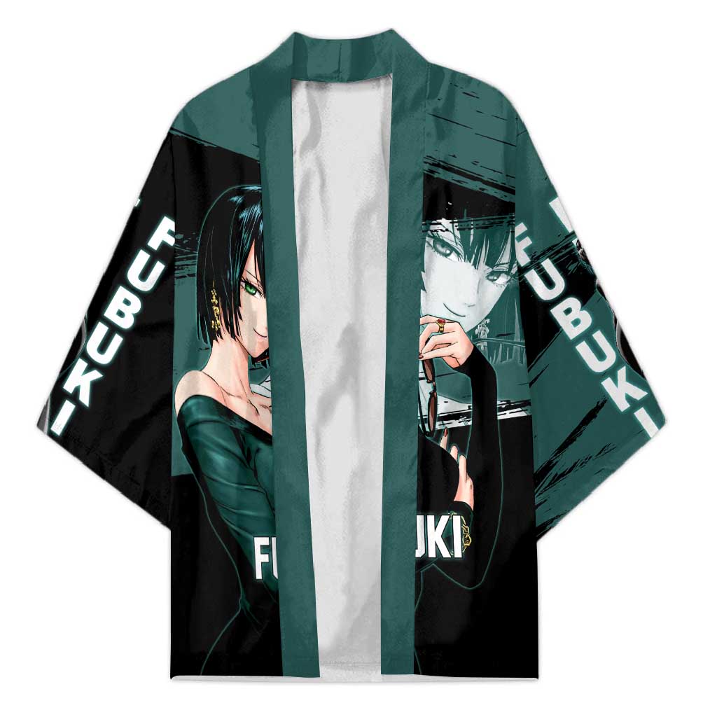 Fubuki One Punch Man Anime Teal and Black Theme Kimono with Elegant Psychic Pose and Cool Urban Style - The Mazicc