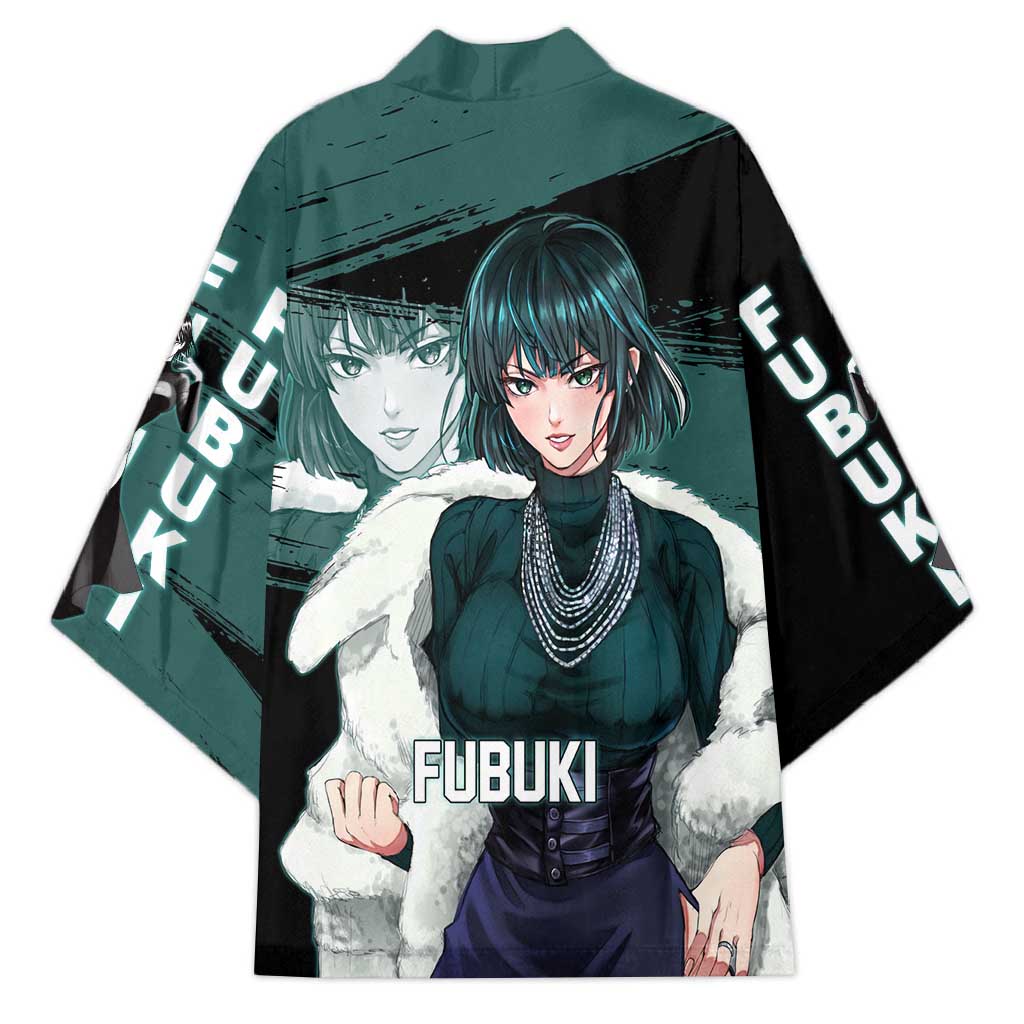 Fubuki One Punch Man Anime Teal and Black Theme Kimono with Elegant Psychic Pose and Cool Urban Style - The Mazicc