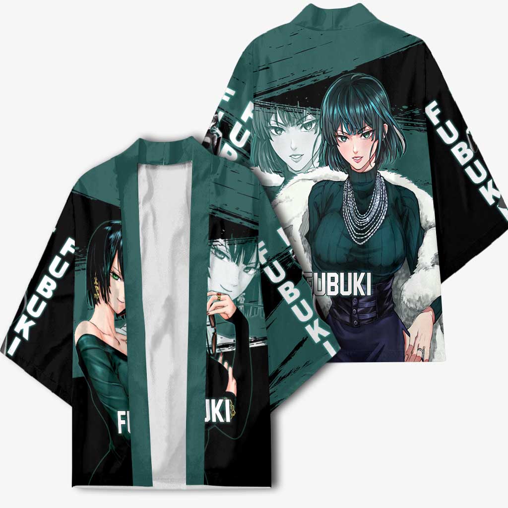 Fubuki One Punch Man Anime Teal and Black Theme Kimono with Elegant Psychic Pose and Cool Urban Style - The Mazicc