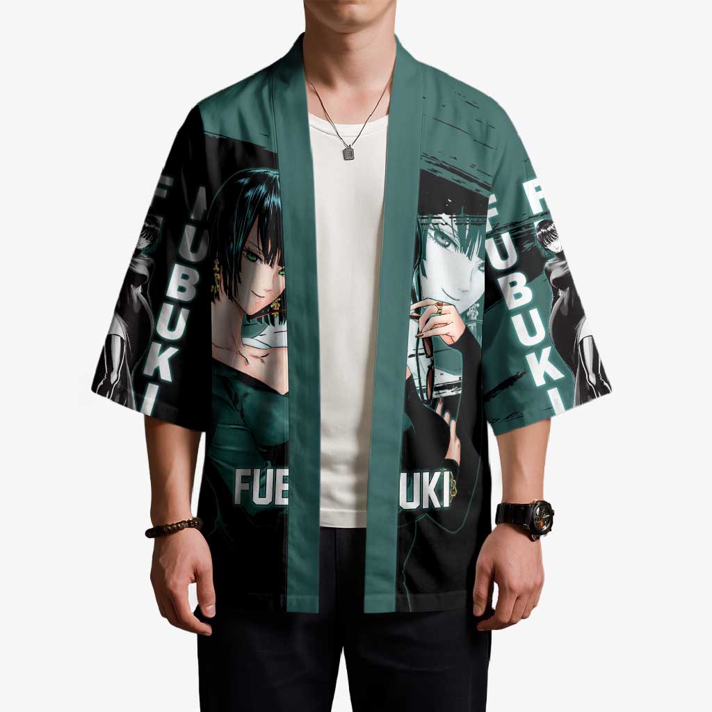 Fubuki One Punch Man Anime Teal and Black Theme Kimono with Elegant Psychic Pose and Cool Urban Style - The Mazicc
