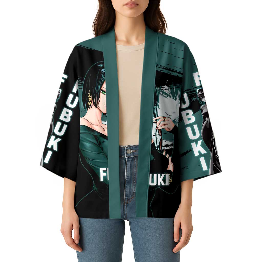 Fubuki One Punch Man Anime Teal and Black Theme Kimono with Elegant Psychic Pose and Cool Urban Style - The Mazicc