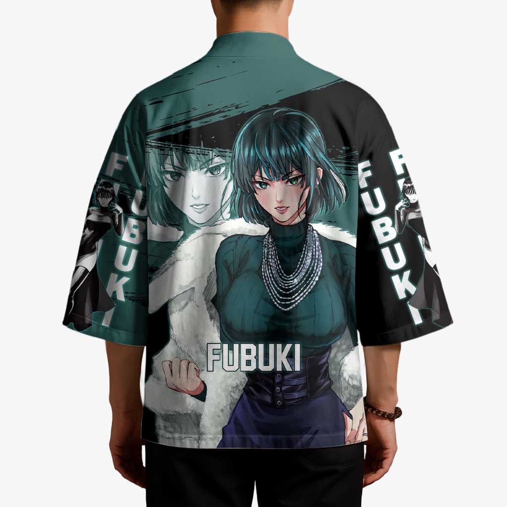 Fubuki One Punch Man Anime Teal and Black Theme Kimono with Elegant Psychic Pose and Cool Urban Style - The Mazicc