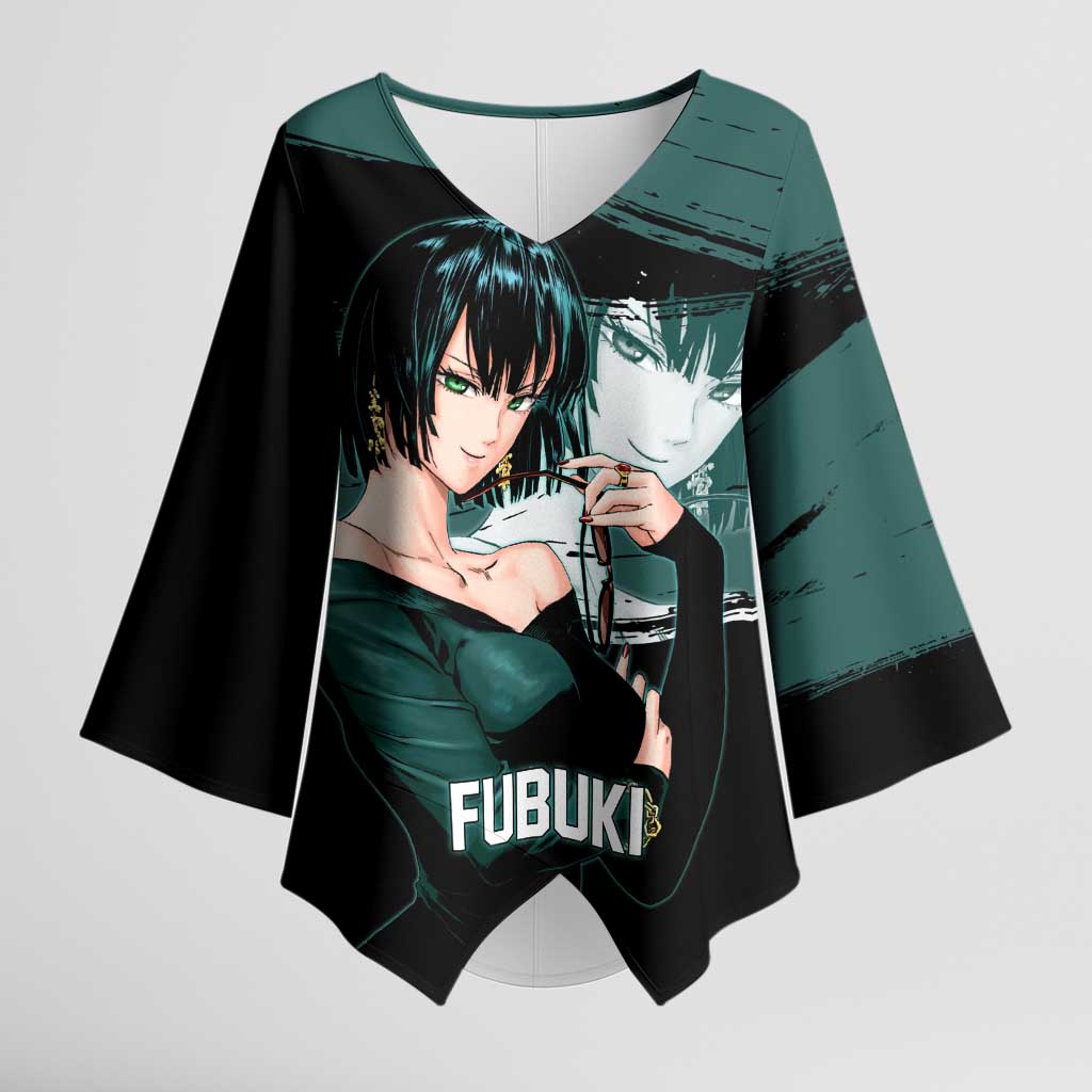 Fubuki One Punch Man Anime Teal and Black Theme Kimono Sleeve Blouse with Elegant Psychic Pose and Cool Urban Style - The Mazicc