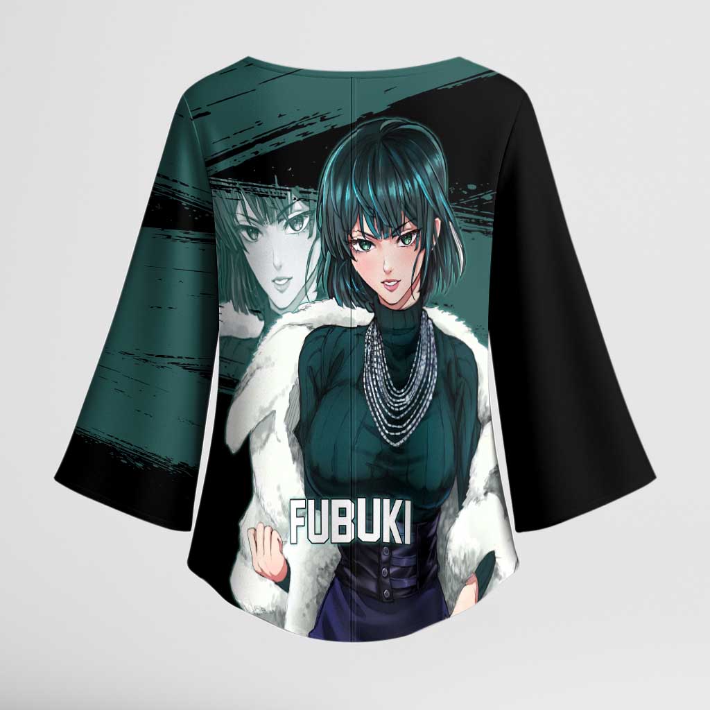 Fubuki One Punch Man Anime Teal and Black Theme Kimono Sleeve Blouse with Elegant Psychic Pose and Cool Urban Style - The Mazicc