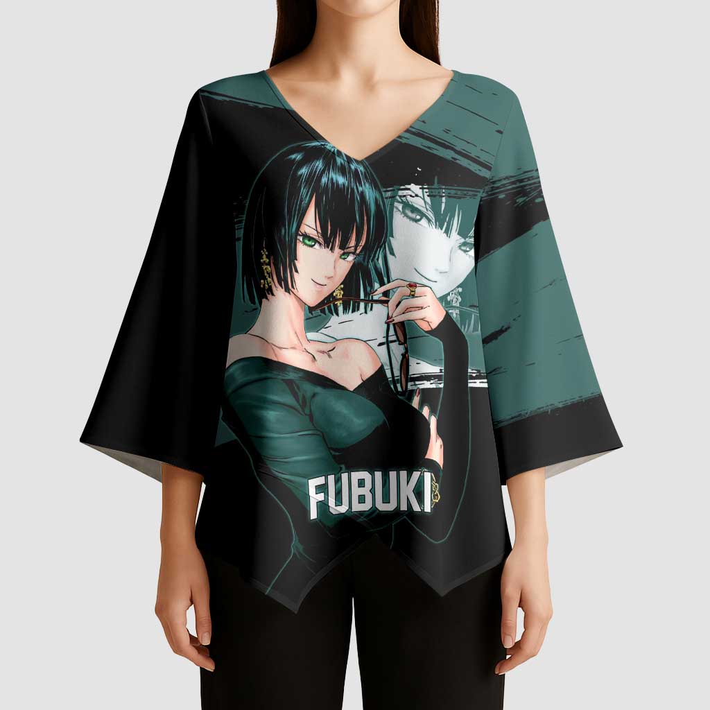 Fubuki One Punch Man Anime Teal and Black Theme Kimono Sleeve Blouse with Elegant Psychic Pose and Cool Urban Style - The Mazicc